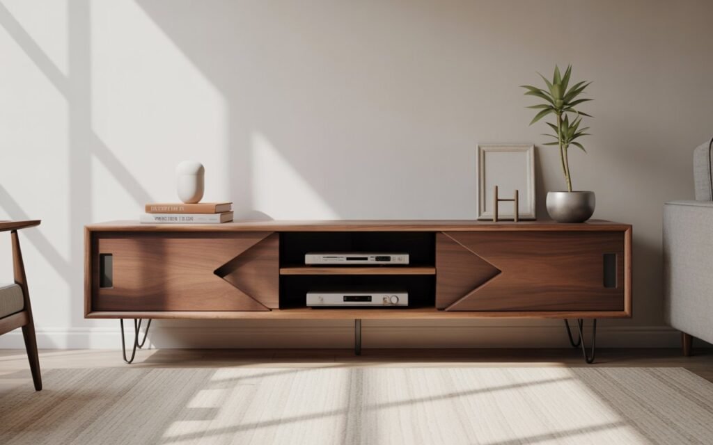 mid century tv console living room