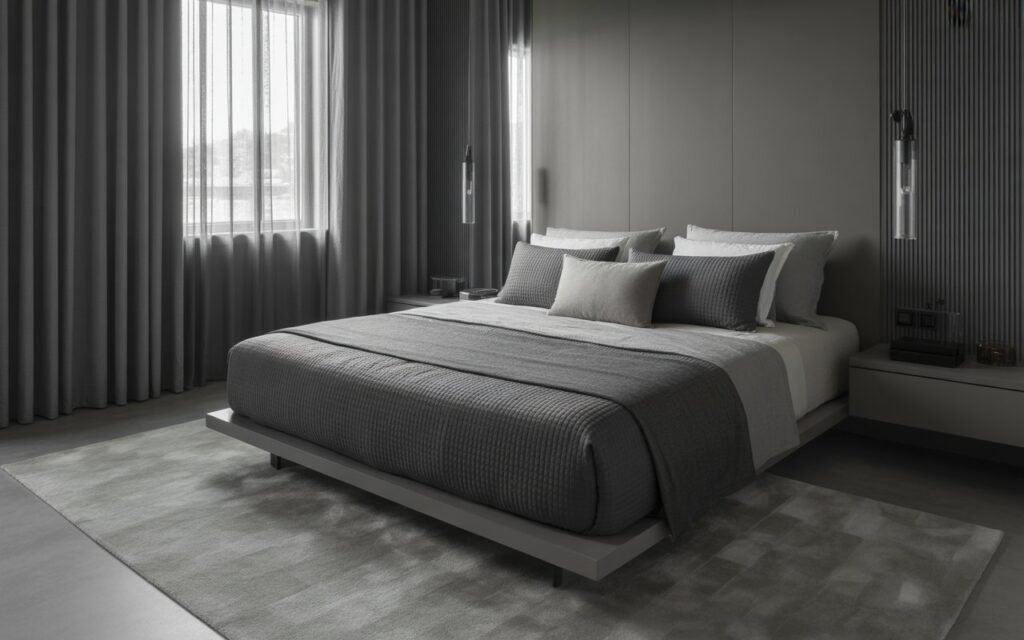 monochrome black grey bedroom