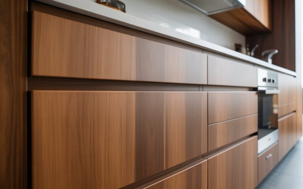 handleless wooden kitchen cabinets