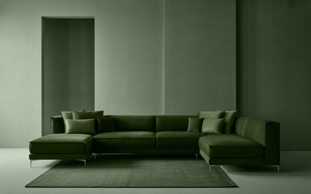 green monochrome living room