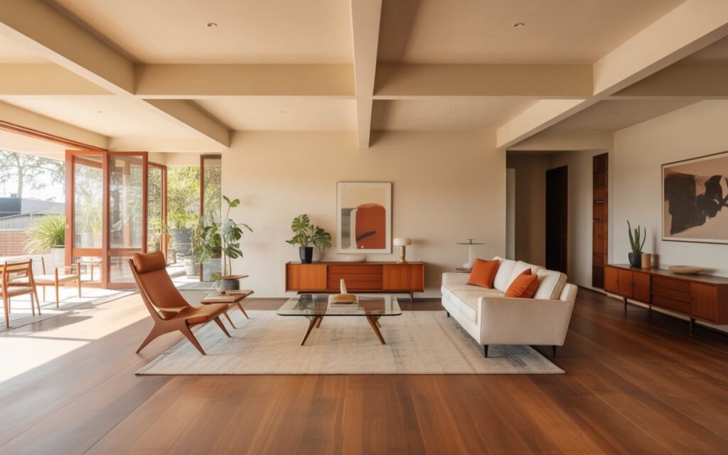 open layout mid century living room