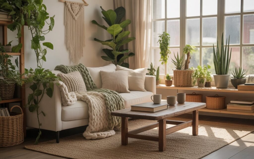 hygge living room plants decor