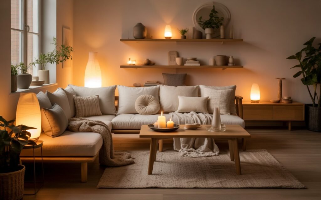 hygge living room candles decor