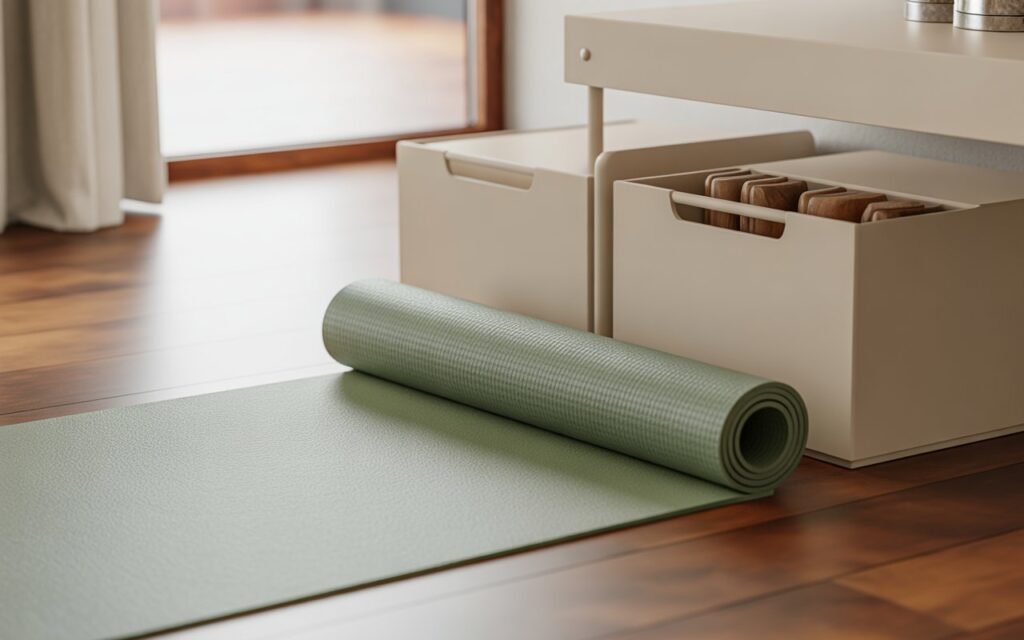 foldable storage solution for yoga room