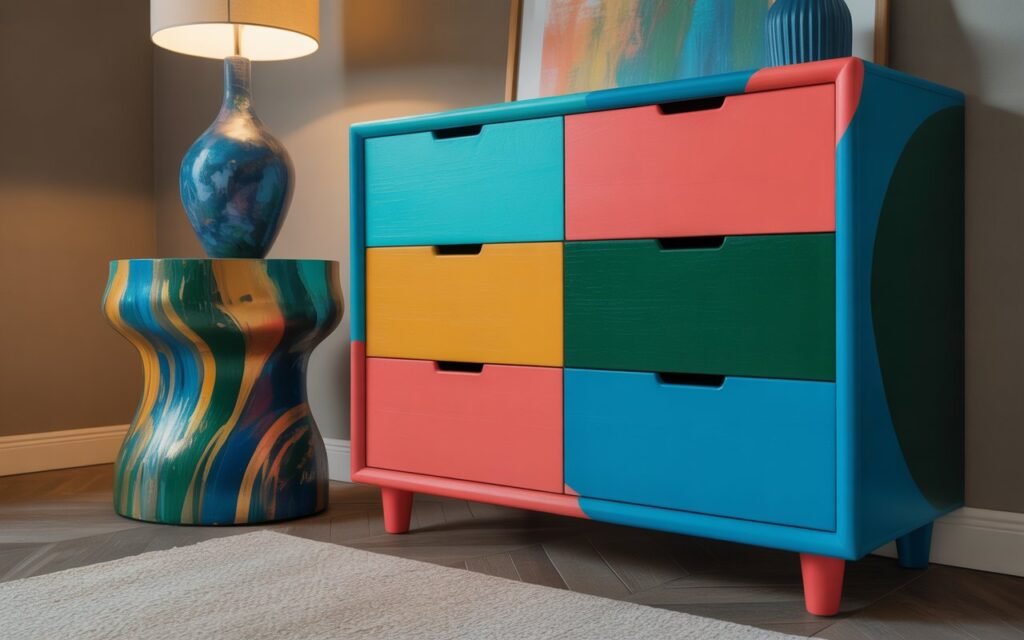 abstract funky painted side table