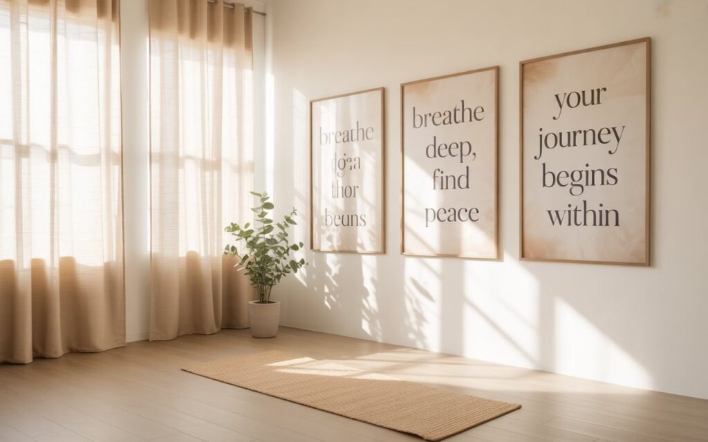 yoga room with wall affirmation decor