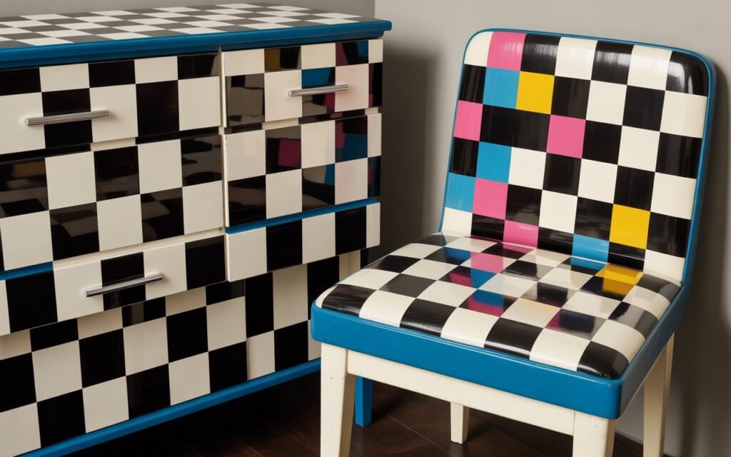 checkerboard funky painted furniture
