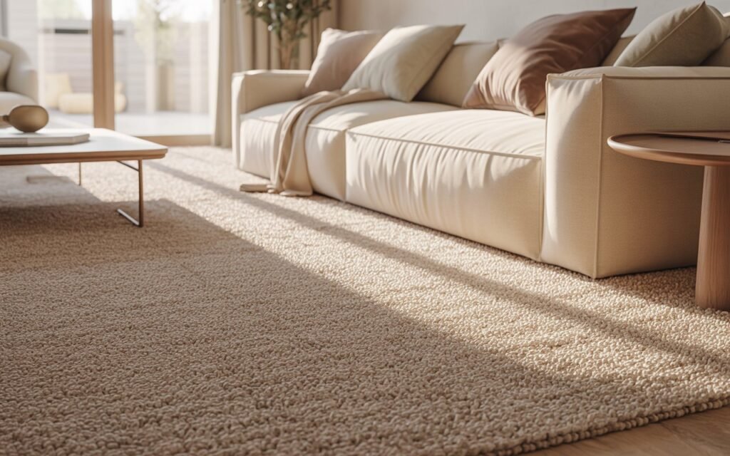 wall to wall beige carpet in cozy modern living room