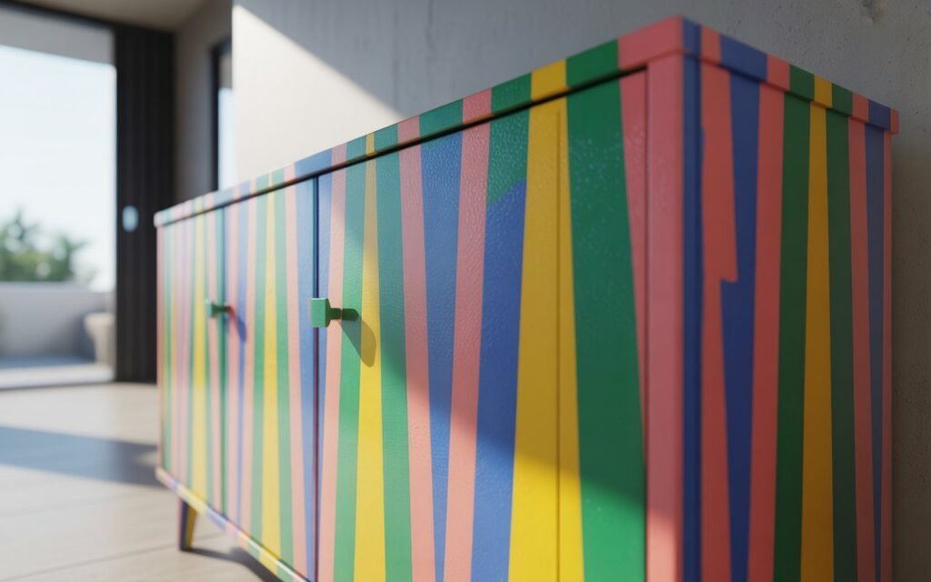 striped funky painted cabinet