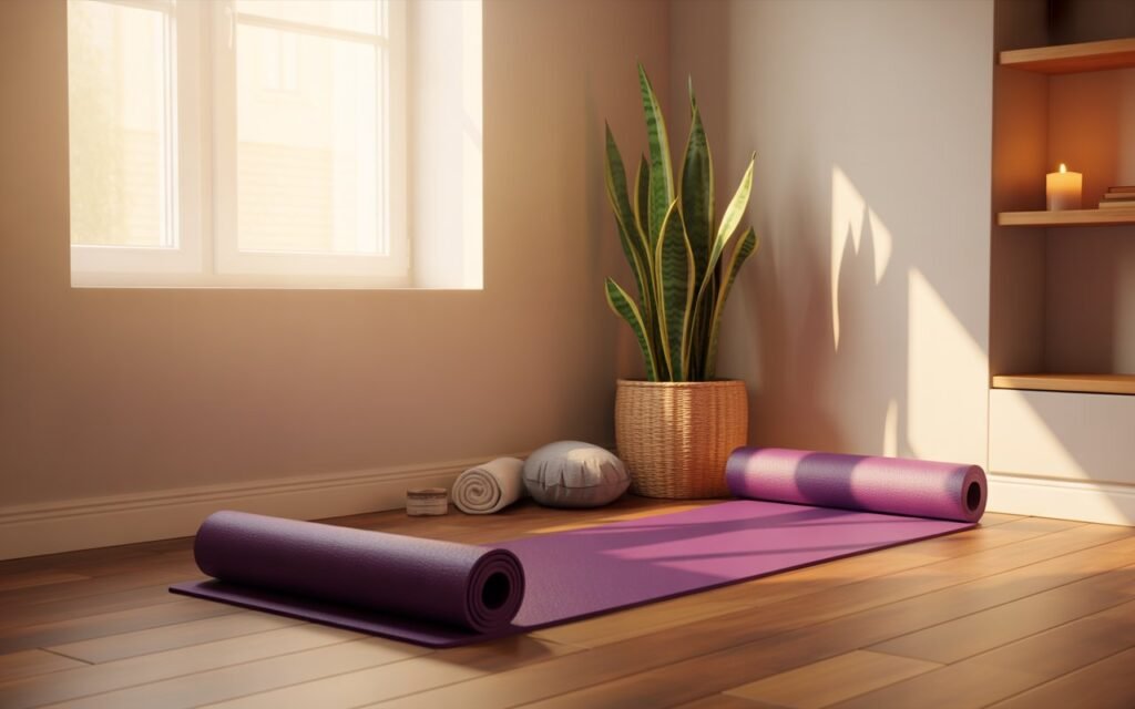 small corner home yoga setup in apartment