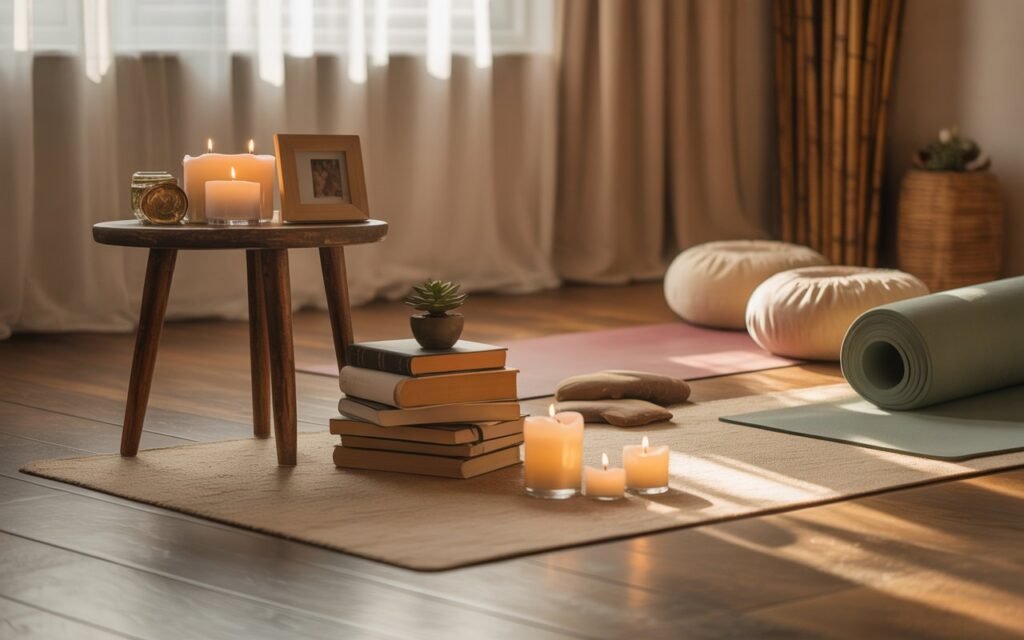 personal zen corner in home yoga room