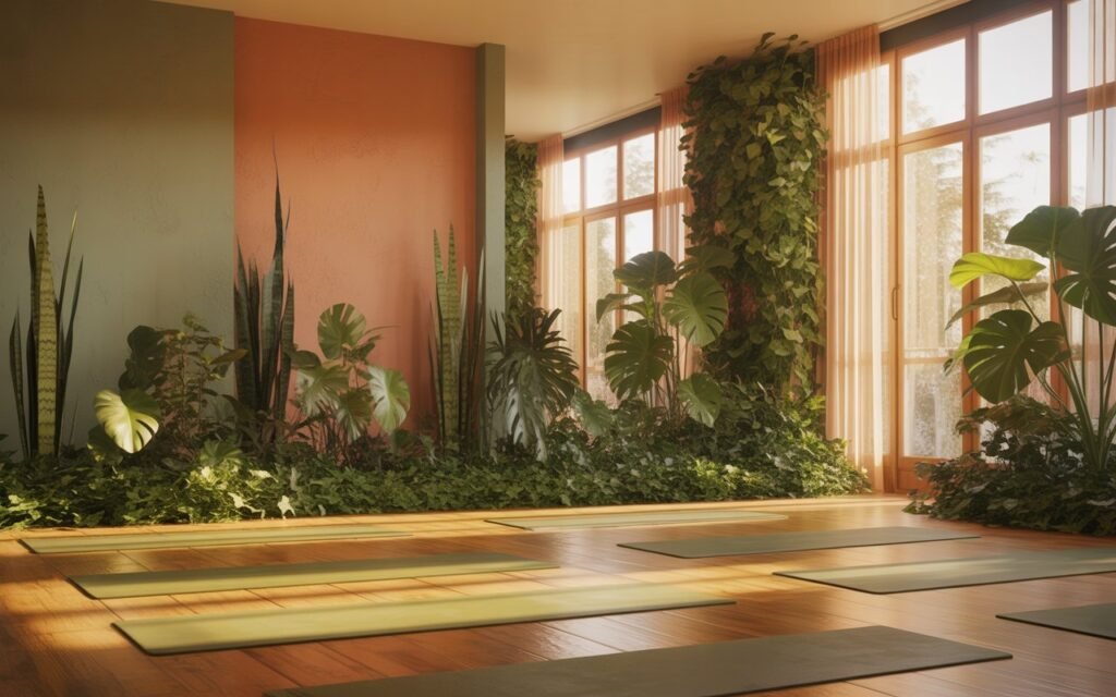 nature inspired home yoga room setup