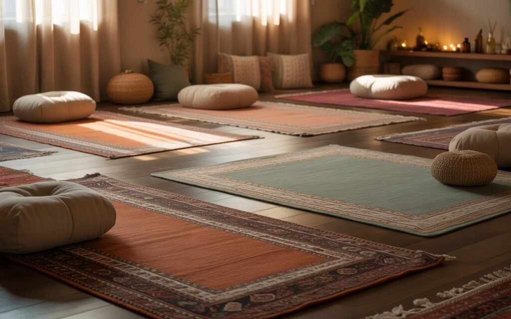 textured rugs in yoga room for comfort