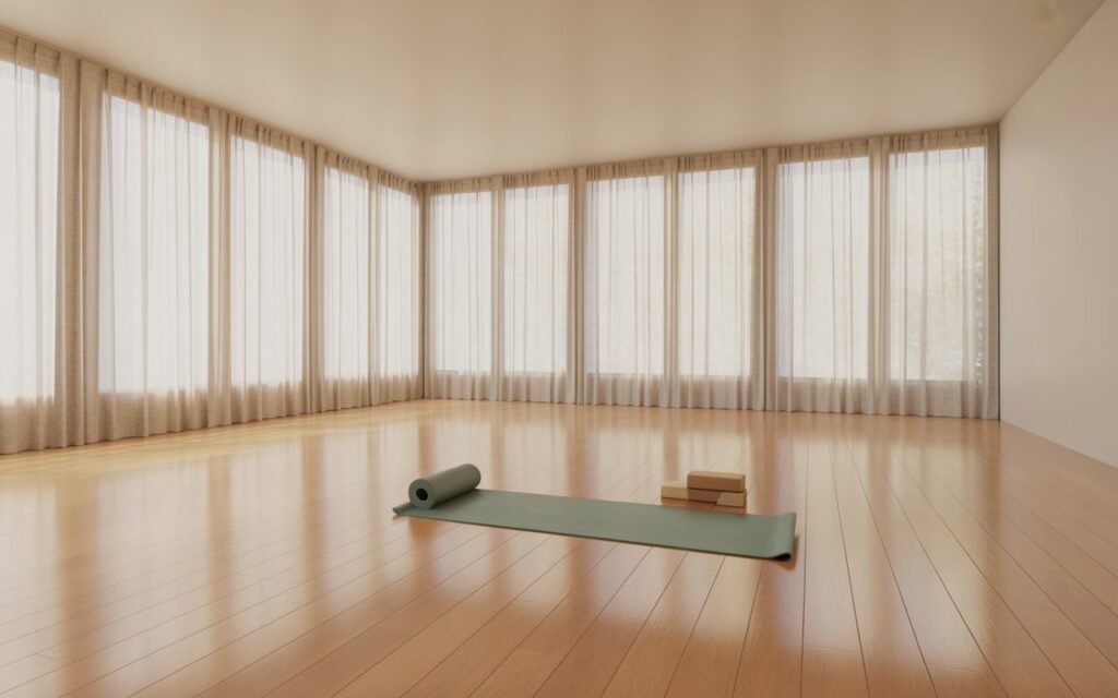 clutter free home yoga room setup