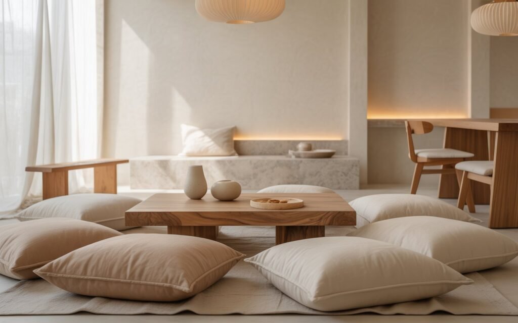 cozy japandi living room seating