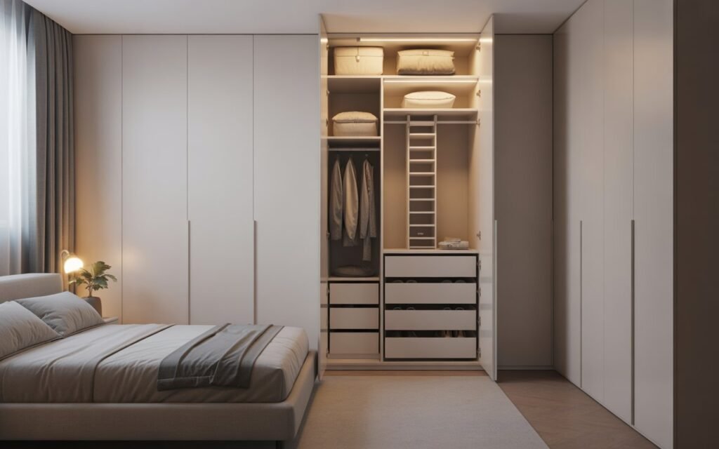 compact wardrobe design for small bedroom
