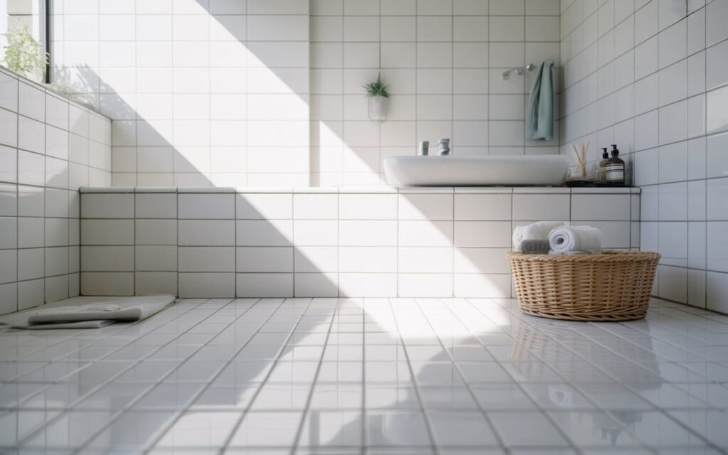 bathroom with clean and refreshed white tiles