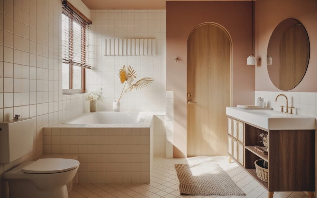 bathroom with soft textured rug near vanity