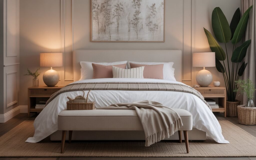 bedroom with bench at foot of bed