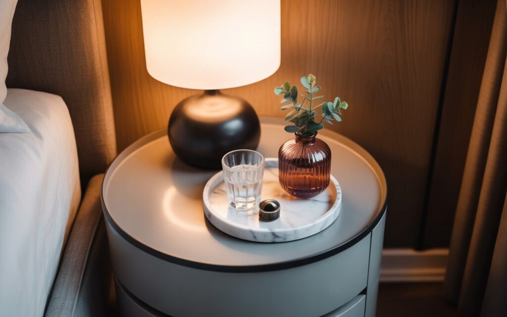 decorative tray organizing nightstand items