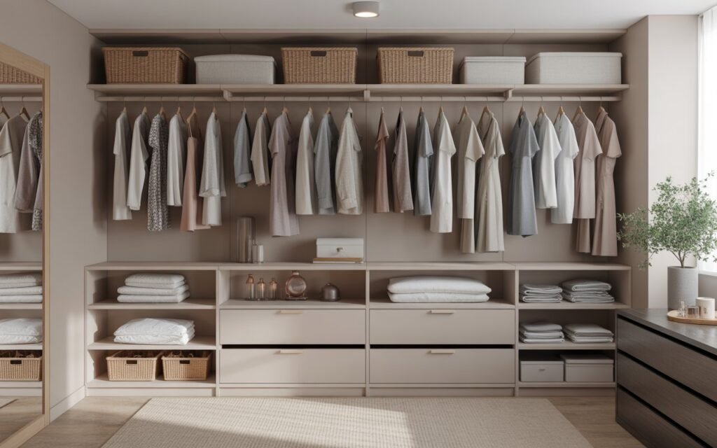 closet with combination of hanging space and shelving