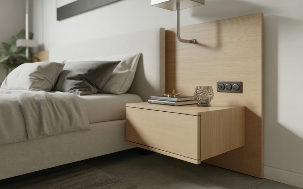 floating nightstand creating modern look