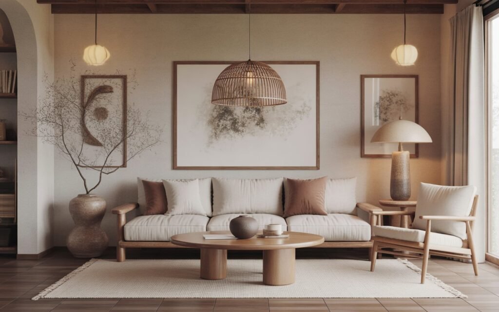 japandi living room with handmade decor