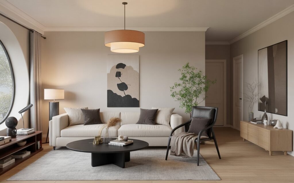 japandi living room with black accents