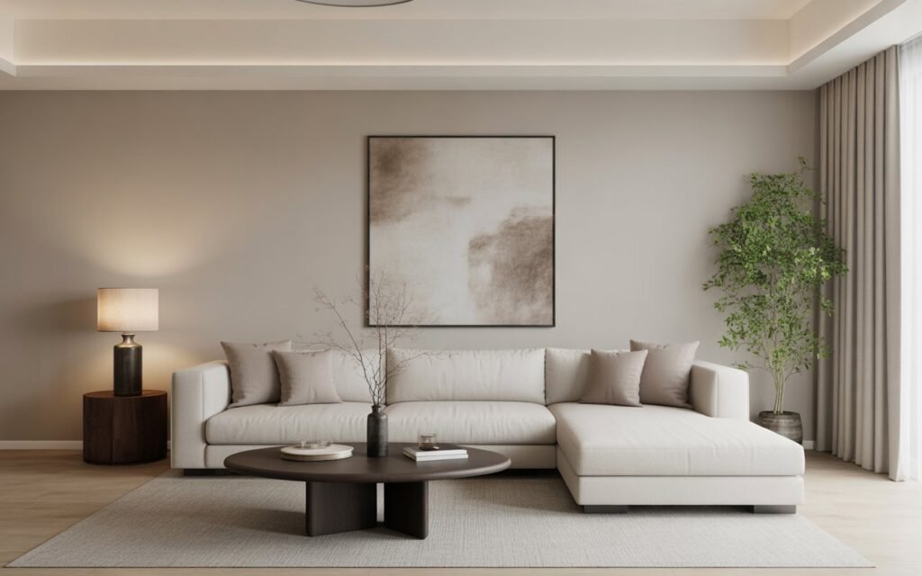 japandi living room with minimal wall art