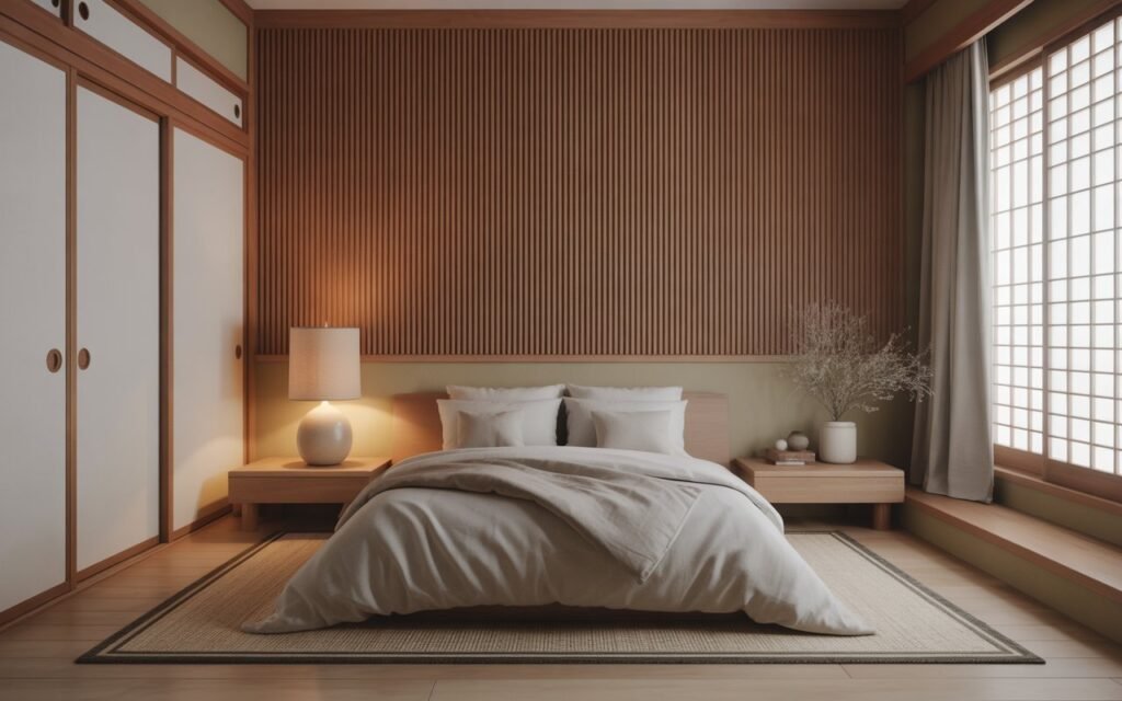 wooden japanese bedroom warm natural design