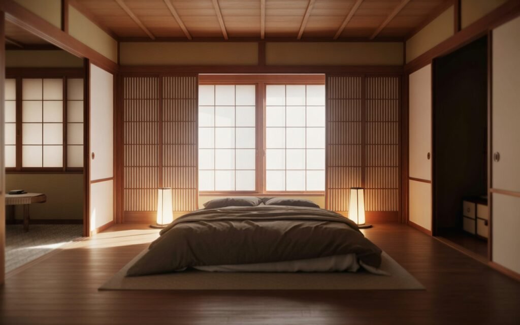 japanese bedroom with shoji sliding doors