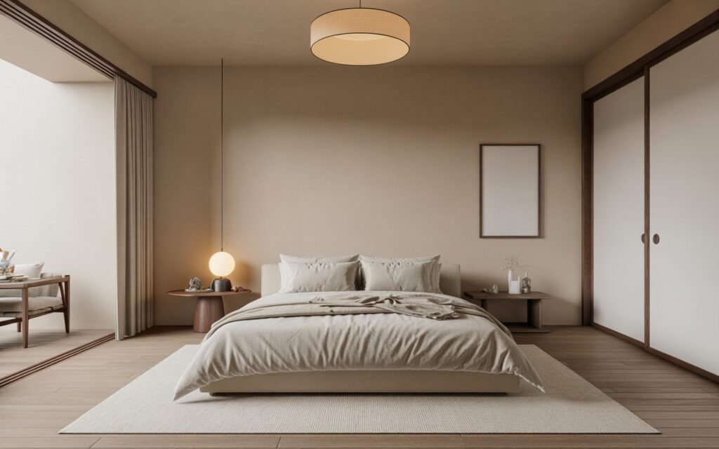 minimalist japanese bedroom with simple furniture