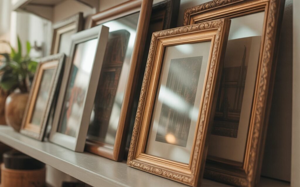 layered vintage frames wall decor