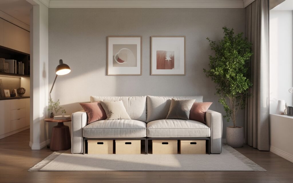 under sofa storage solution for small apartment