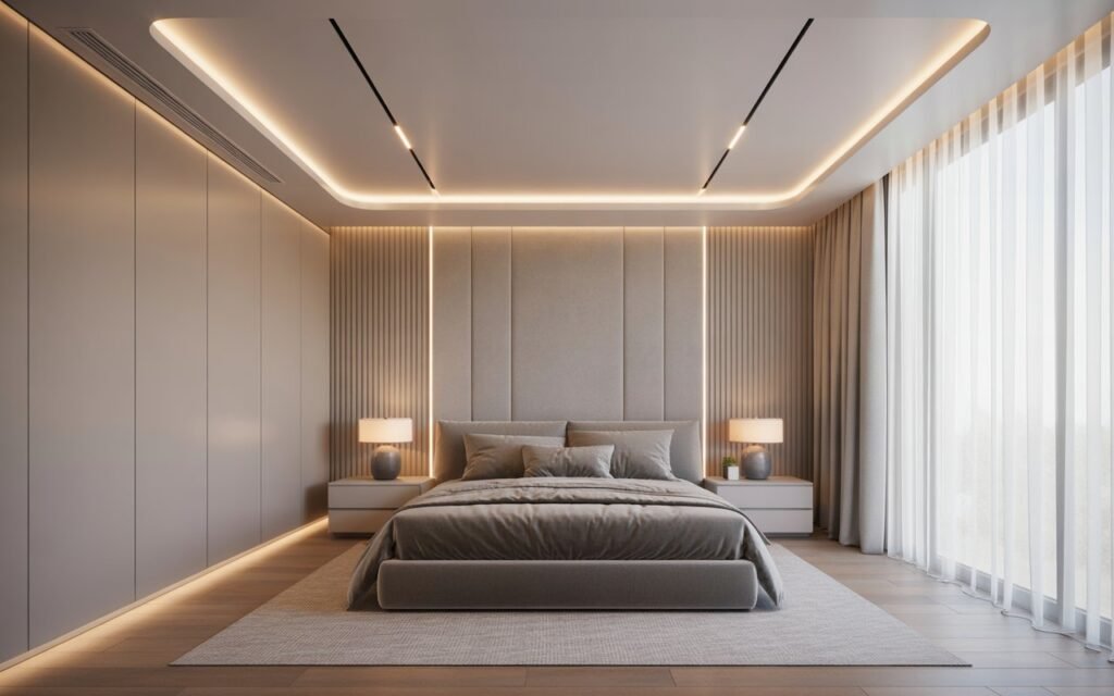 recessed ceiling design in luxury bedroom
