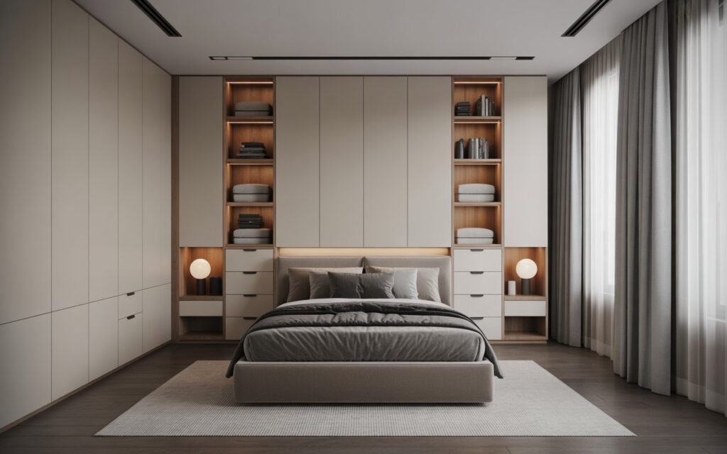 hidden storage solutions in luxury bedroom