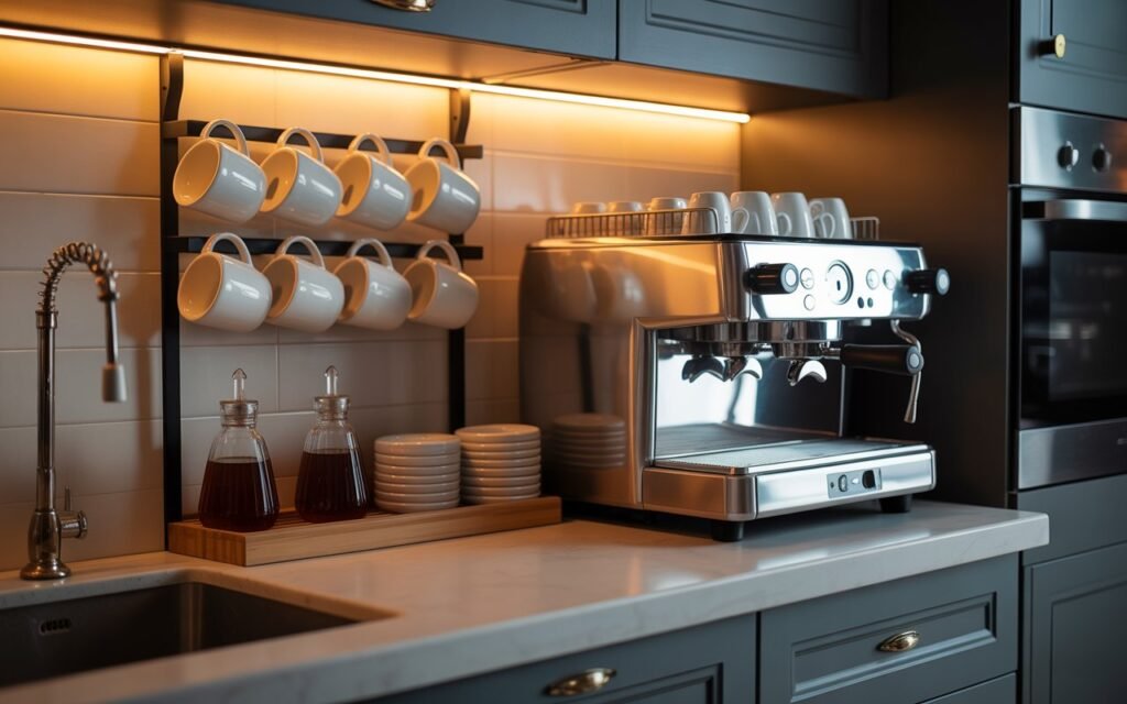 luxury coffee station on kitchen counter