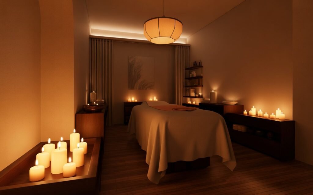 candle lighting in massage room