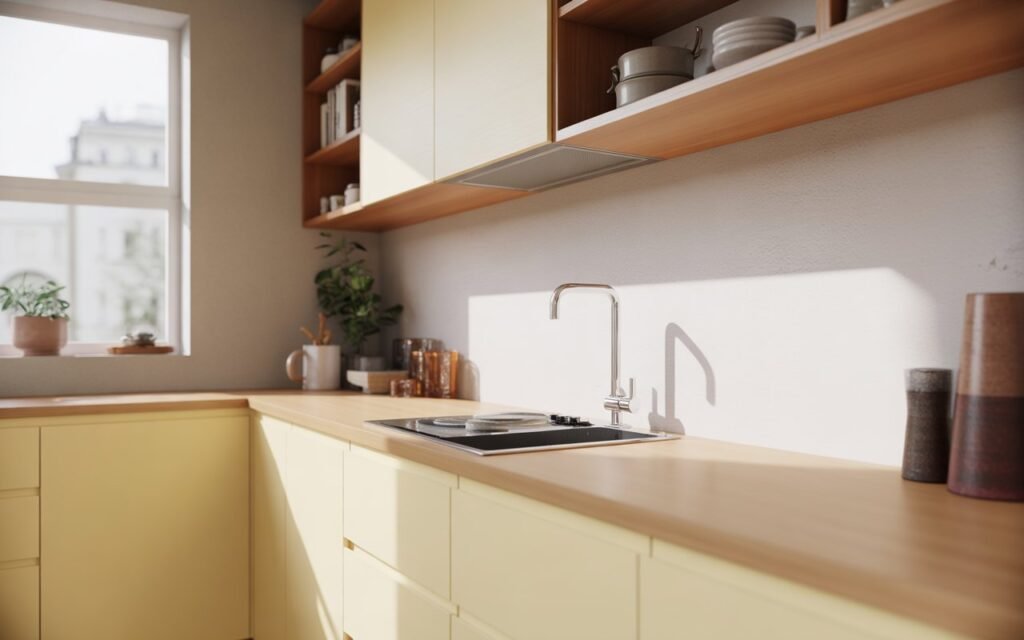 clean countertop storage idea for small apartment