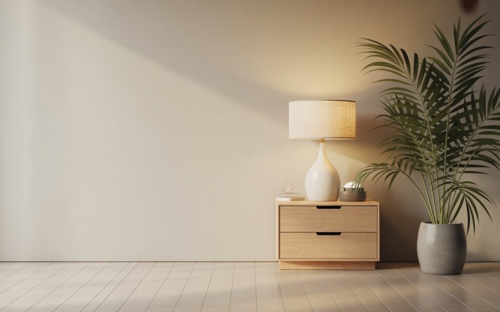 intentional empty space on nightstand decor