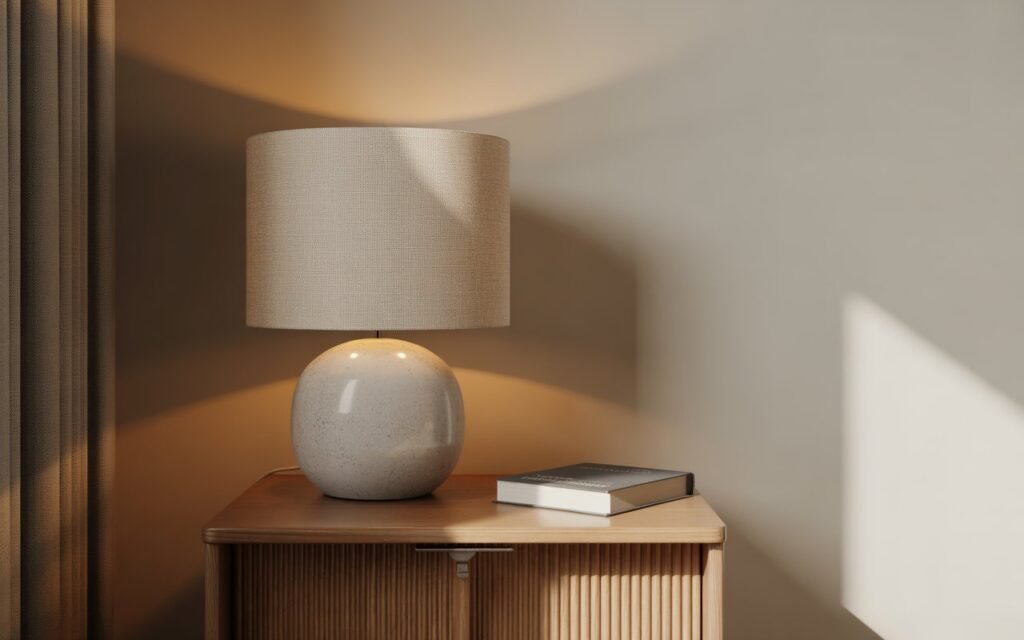 minimal nightstand decor with negative space