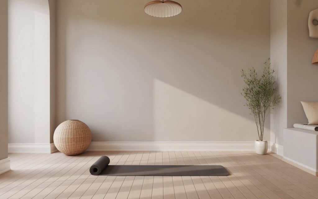 minimalist home yoga room with clean and simple setup