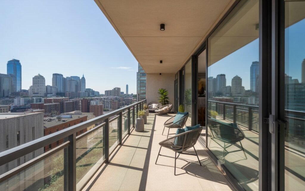 balcony with clear glass railing and open view