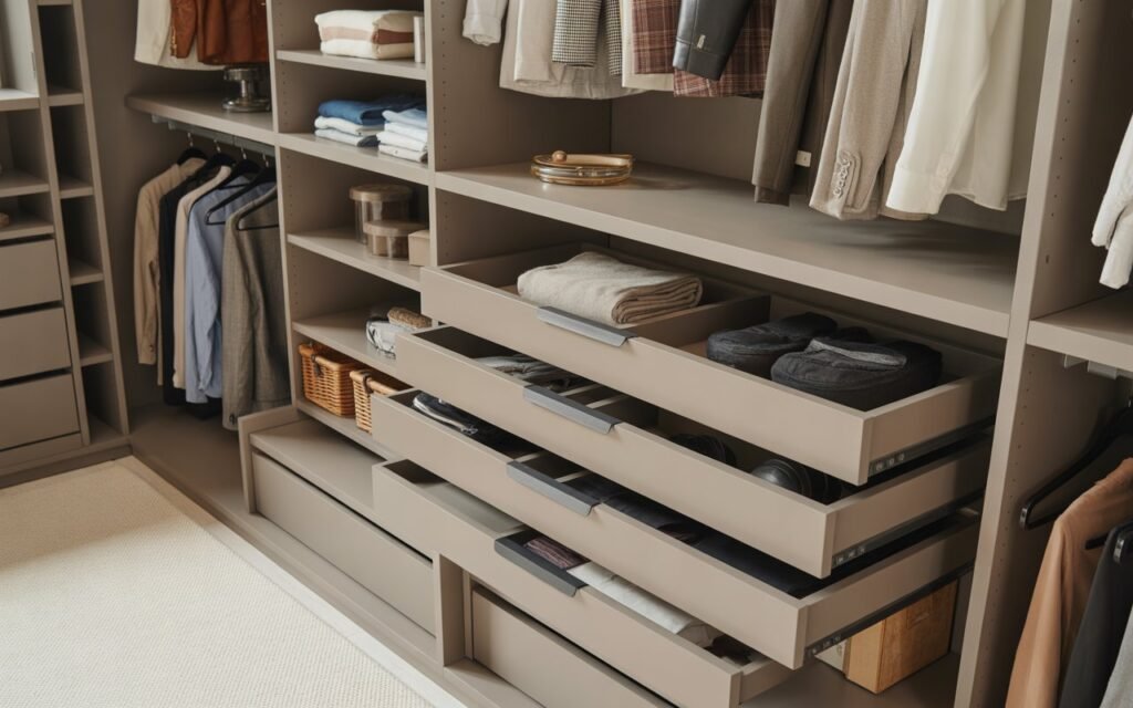 closet with pull-out shelves for easy access storage