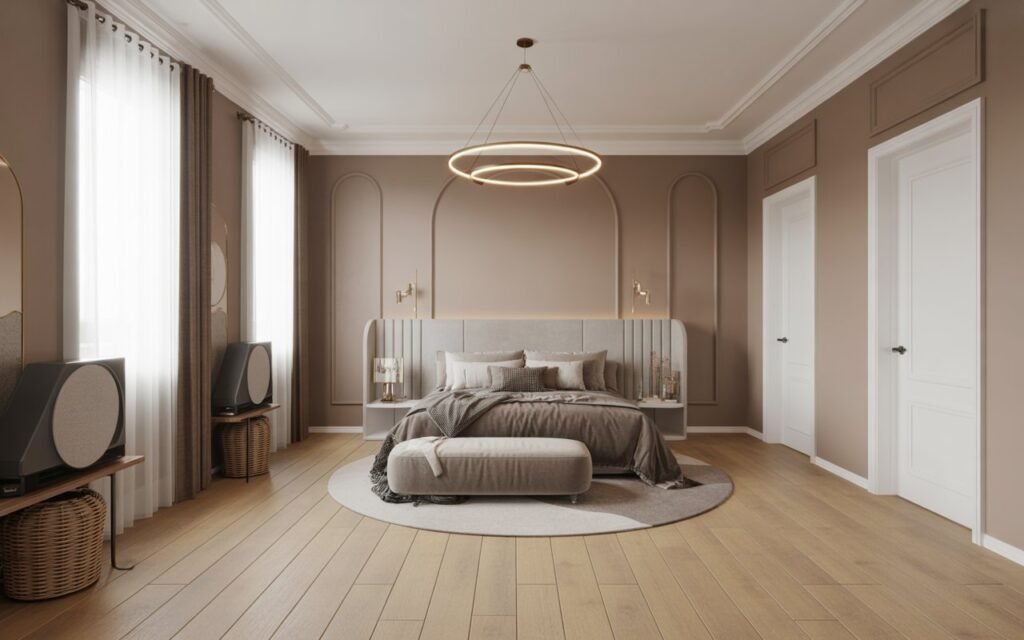 honey oak floors paired with greige walls for a balanced modern look