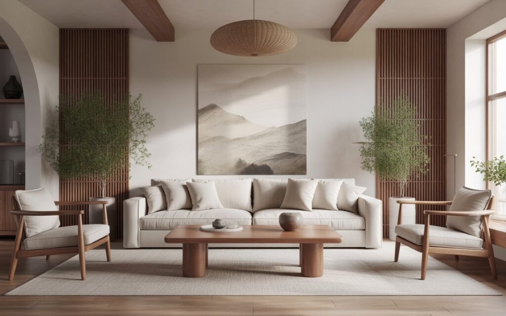 balanced japandi living room layout