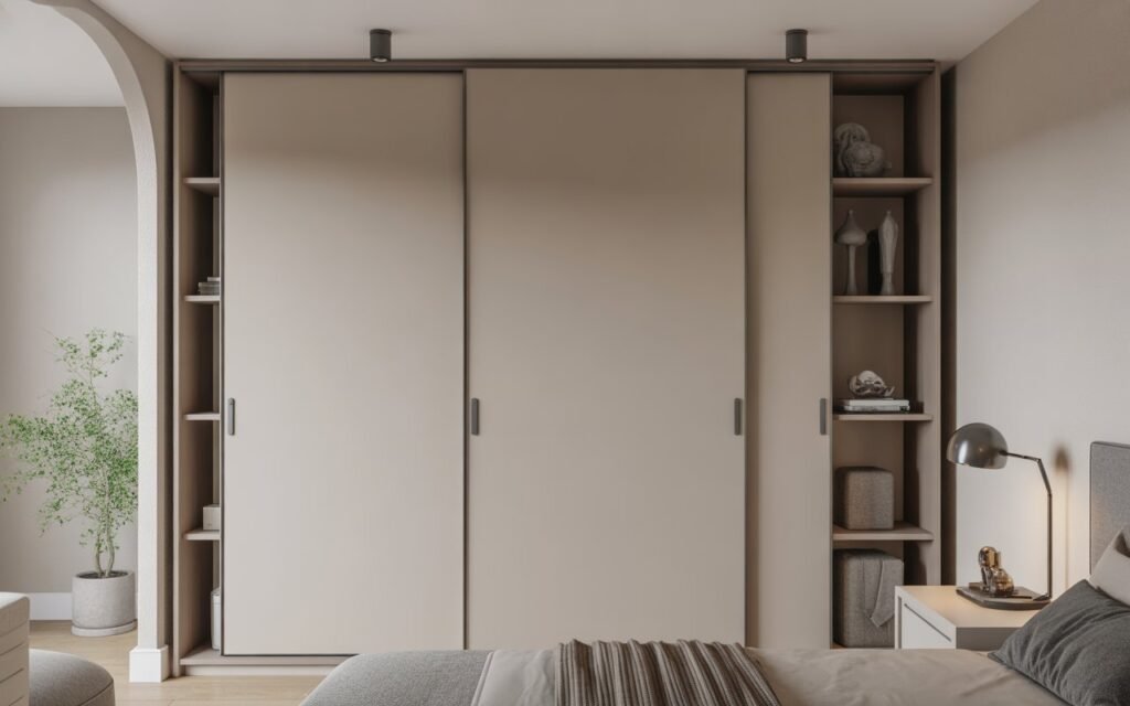 sliding matte wardrobe design for bedroom