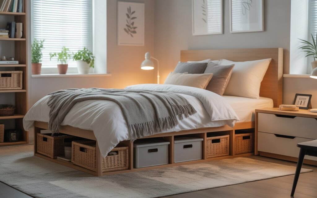 under bed storage idea for small apartment bedroom