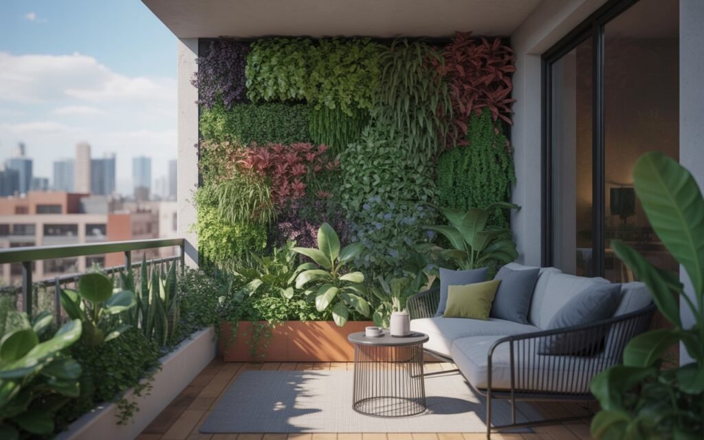 vertical plant wall on tiny balcony