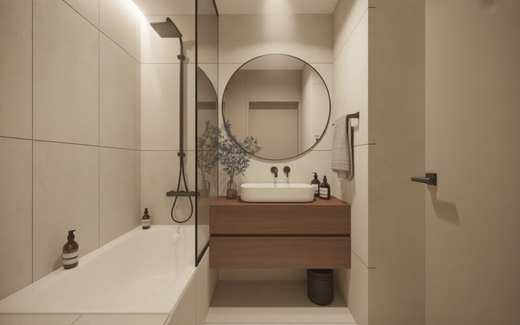 minimalist bathroom layout with clean and organized design